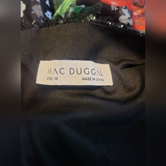 Mac Duggal V-NECK FLORAL LONG PUFF SLEEVE RUFFLE DRESS NWOT size 16 (11402) - Picture 6 of 6